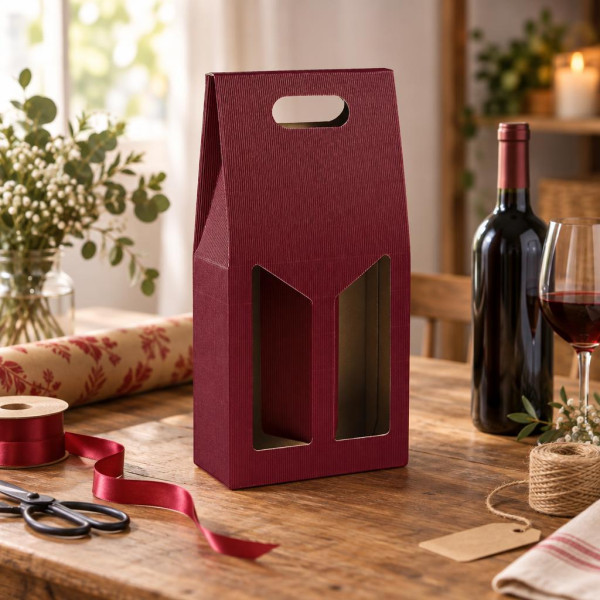 Scatola porta bottiglie in cartoncino 2 posti cannetè bordeaux