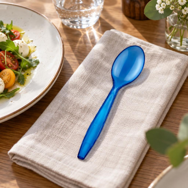 Cucchiai di plastica riutilizzabili Luxury blu trasparenti 19 cm - 50 pz