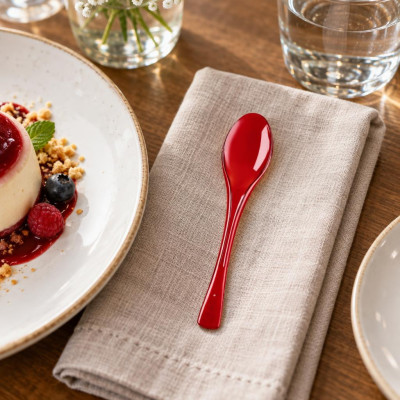 Cucchiaini da dessert di plastica riutilizzabili Luxury rossi 14,5 cm - 50 pz