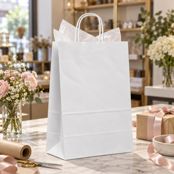 Shopper in carta tinta unita 40+12x31 cm con maniglie ritorte, 1 colore Carpad