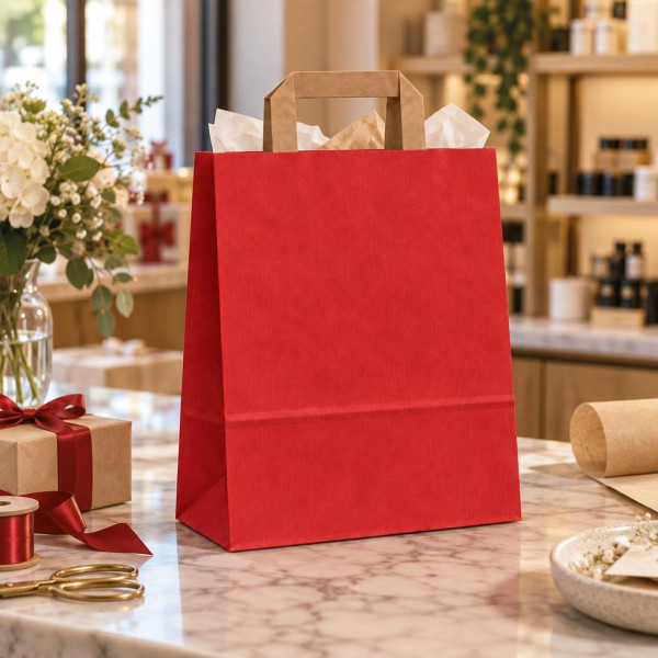 Shopper in carta con maniglia piatta 24+10x32 cm senza stampa, 1 colore