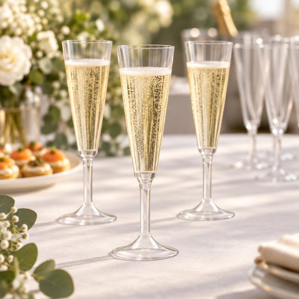 Gambi trasparenti per flute, calici e coppe champagne in plastica - 20 pz