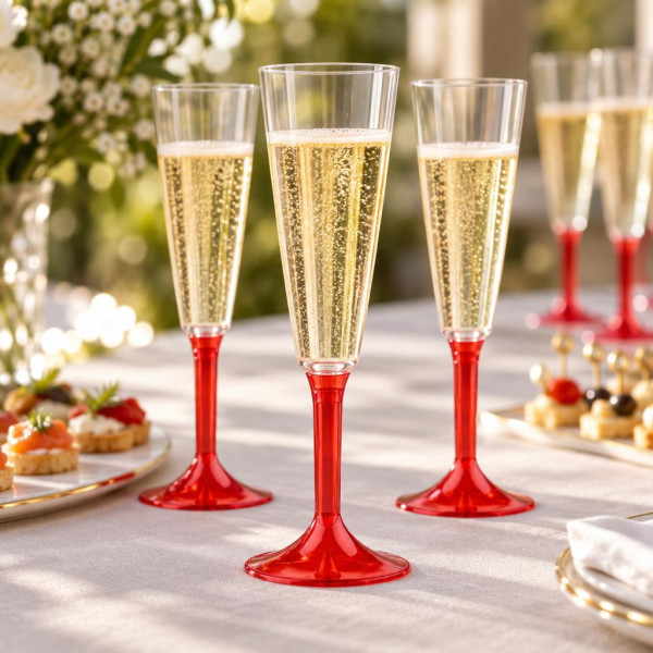 Gambi rossi per flute, calici e coppe champagne in plastica - 20 pz