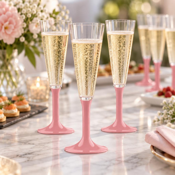 Gambi rosa per flute, calici e coppe champagne in plastica - 20 pz
