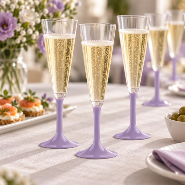 Gambi lilla per flute, calici e coppe champagne in plastica - 20 pz