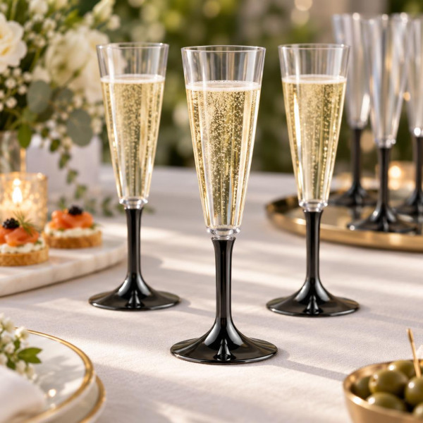 Gambi neri per flute, calici e coppe champagne in plastica - 20 pz