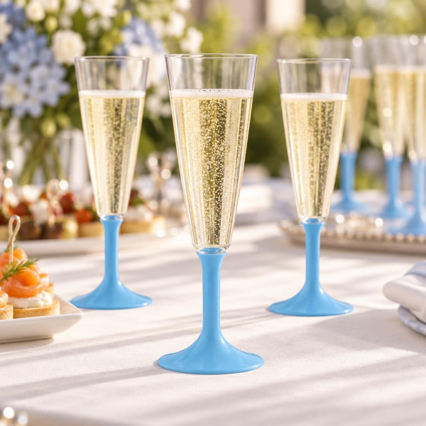 Gambi azzurri per flute, calici e coppe champagne in plastica - 20 pz