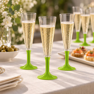 Gambi verdi per flute, calici e coppe champagne in plastica - 20 pz