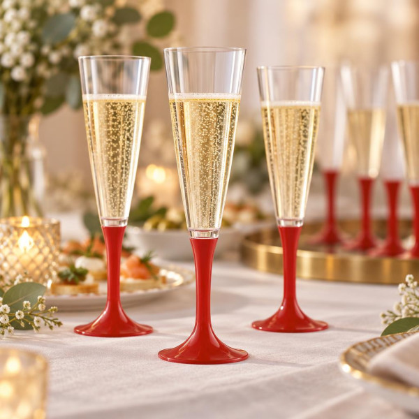 Gambi rosso china per flute, calici e coppe champagne in plastica - 20 pz
