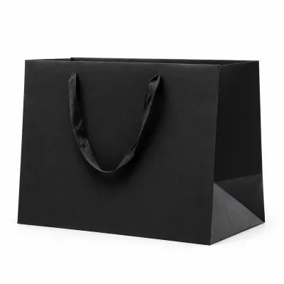 Shopper regalo fondo largo Elegance in carta kraft nera con manici in cotone 32+22x26 cm Decoration Group