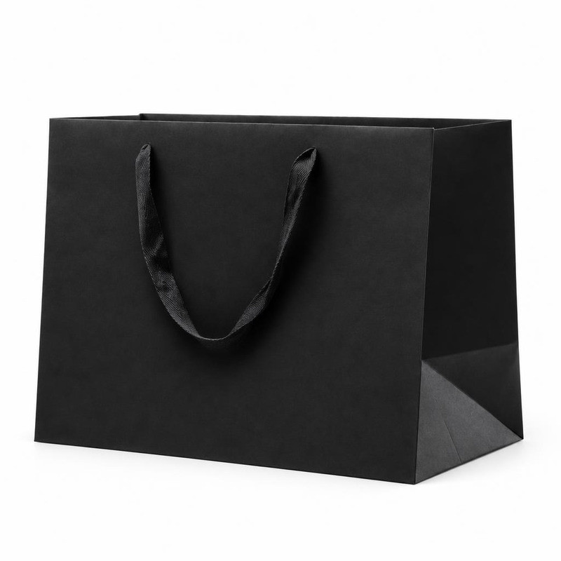Shopper regalo fondo largo Elegance in carta kraft nera con manici in cotone 32+22x26 cm Decoration Group
