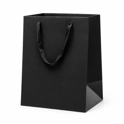Shopper regalo fondo largo Elegance in carta kraft nera con manici in cotone 24,5+24,5x33,5 cm Decoration Group