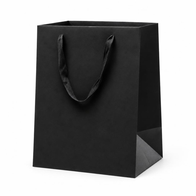 Shopper regalo fondo largo Elegance in carta kraft nera con manici in cotone 24,5+24,5x33,5 cm Decoration Group