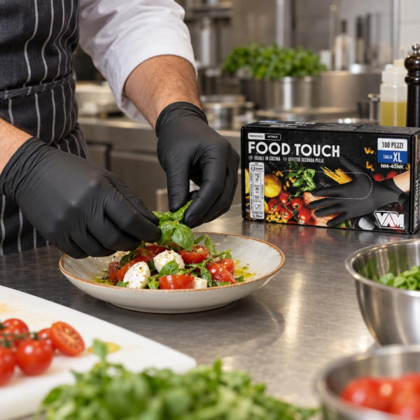 Guanti monouso in nitrile nero per alimenti senza polvere 4 g Food Touch VAM taglia XL - 100 pz