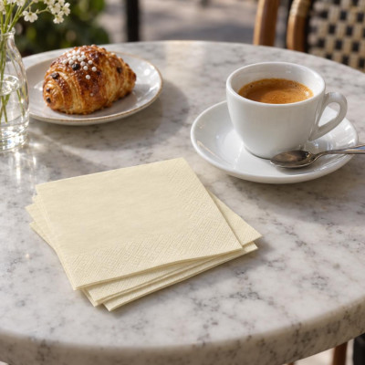 Tovaglioli di carta cocktail 24x24 cm doppio velo crema - 100 pz