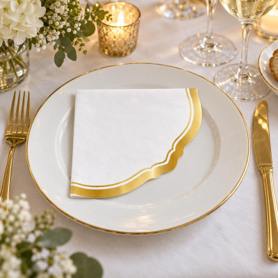 Tovaglioli di carta Bianco bordo Oro 33x33 cm - 16 pz