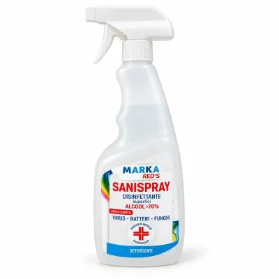 Disinfettante spray per superfici a base di alcol 70% Marka Red's Sanispray PMC 750 ml attivo contro virus, batteri e funghi