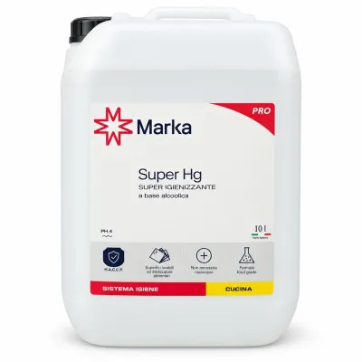 Igienizzante a base alcolica Marka Super Hg 10 litri senza risciacquo per superfici e attrezzature alimentari HACCP