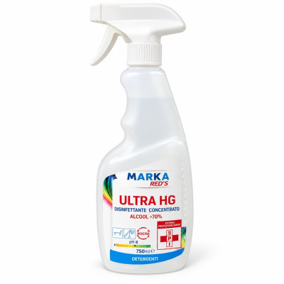Disinfettante spray pronto all'uso Marka Red's Ultra HG 750 ml alcol oltre 70% biocida, senza risciacquo