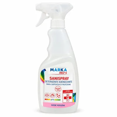 Igienizzante spray mani e dispositivi di protezione Marka Red's Sanispray 750 ml alcol 75% senza risciacquo