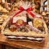 Cesto regalo rettangolare in vimini con fasce marroni e bianche e manici in legno 51 x 38 x 13 cm per cesti natalizi Preda
