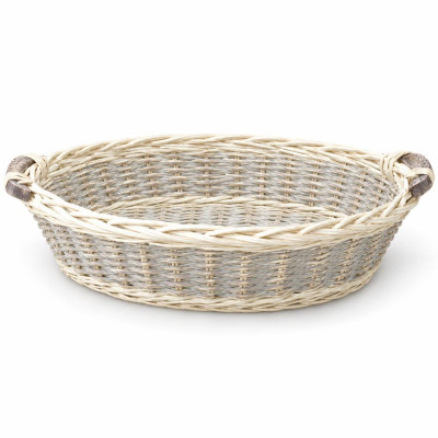 Cesto regalo ovale in vimini in vimini bianco con manici in legno 85 x 65 x 14 cm per cesti natalizi Preda