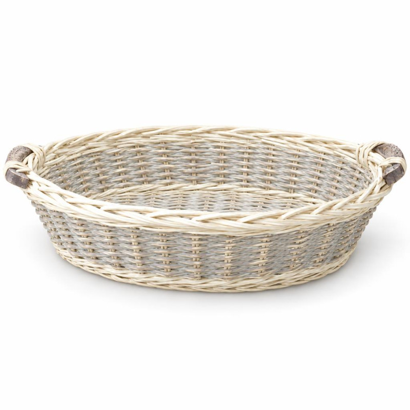 Cesto regalo ovale in vimini in vimini bianco con manici in legno 85 x 65 x 14 cm per cesti natalizi Preda