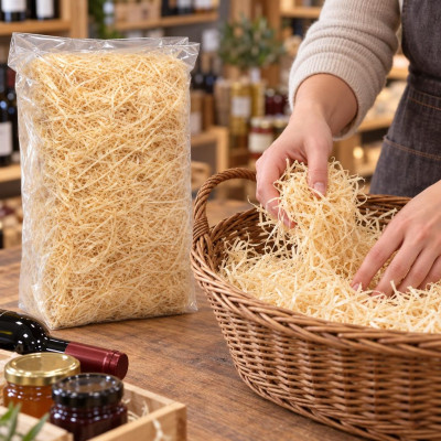 Truciolo in legno naturale per cesti regalo e imballaggio, busta da 1 kg Preda