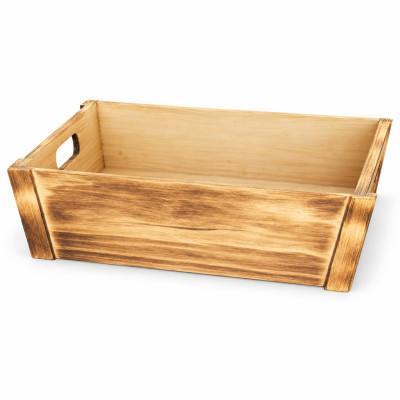 Cassetta vassoio in legno fiammato con maniglie 36 x 26,5 x 10 cm per cesti natalizi e confezioni regalo Preda
