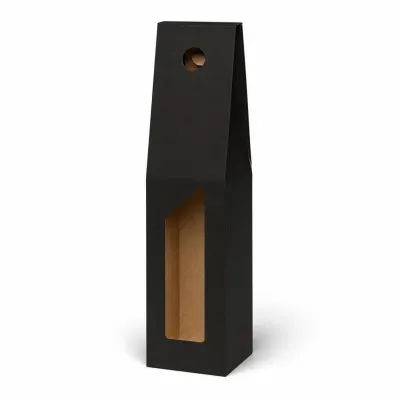 Scatola porta bottiglie in cartoncino 1 posto liscio nero con finestra 9 x 9 x 38 cm FAG