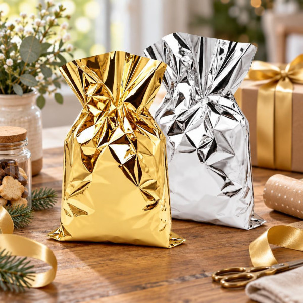 Sacchetti regalo metallizzati oro 8 x 12 cm in polipropilene lucido Italpak