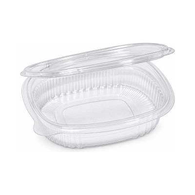 Vaschette ovali in plastica PET 150 ml con coperchio incernierato Cuki G0-150 - 50 pz