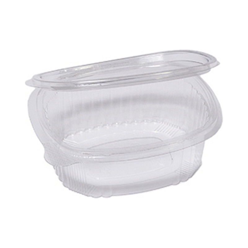 Vaschette ovali in plastica PET 250 ml con coperchio incernierato Cuki G0-250 - 50 pz