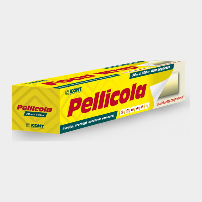 Pellicola trasparente per alimenti Icont 30 cm x 300 m in PVC con seghetto, rotolo professionale in astuccio