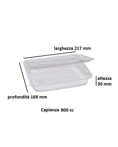 Vaschette in PET con coperchio incernierato RETTANGOLARI - Varie misure - 50pz