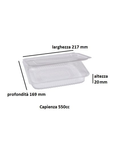 Vaschette in PET con coperchio incernierato RETTANGOLARI - Varie misure - 50pz