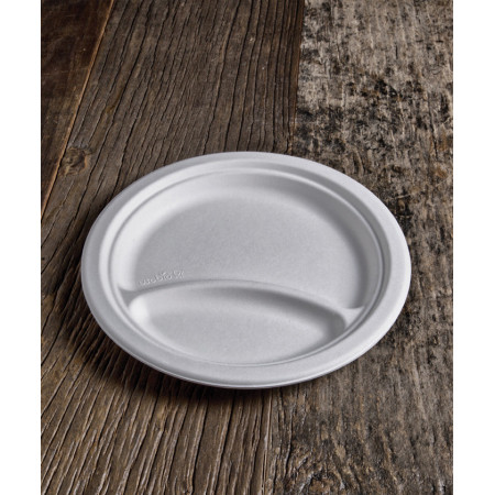 Piatti a 2 scomparti compostabili in polpa di cellulosa 22 cm - 50 pz