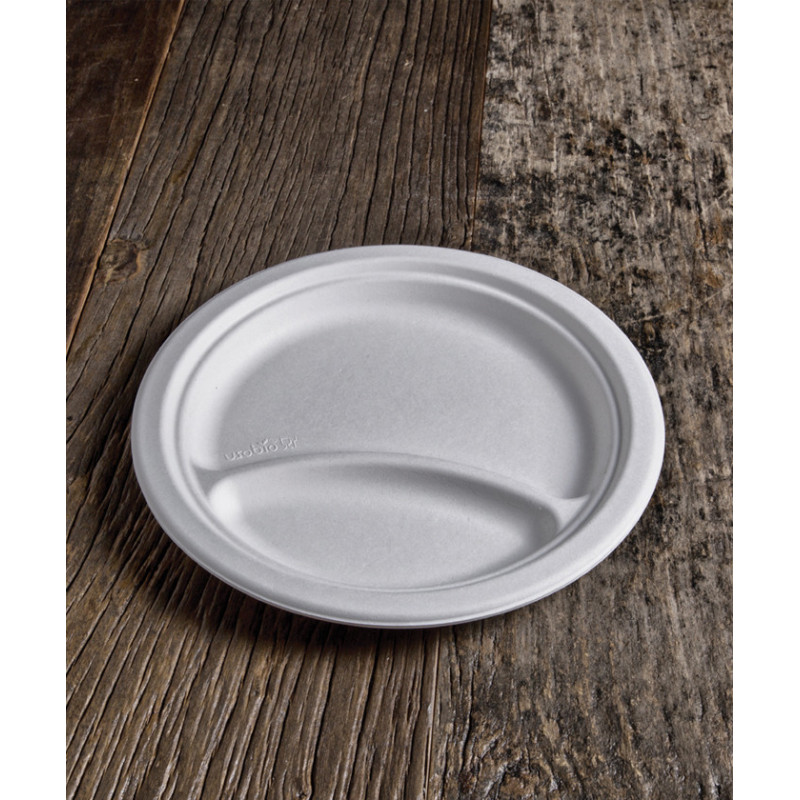 Piatti a 2 scomparti compostabili in polpa di cellulosa 22 cm - 50 pz