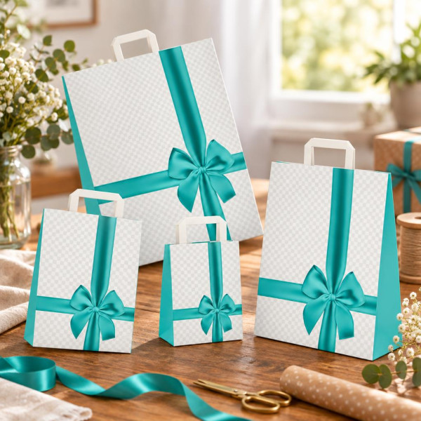 Shopper regalo in carta Fiocco con maniglie piatte bianche, varie misure Carpad