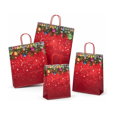 Shopper regalo in carta Decorations con maniglie ritorte rosse, varie misure Carpad