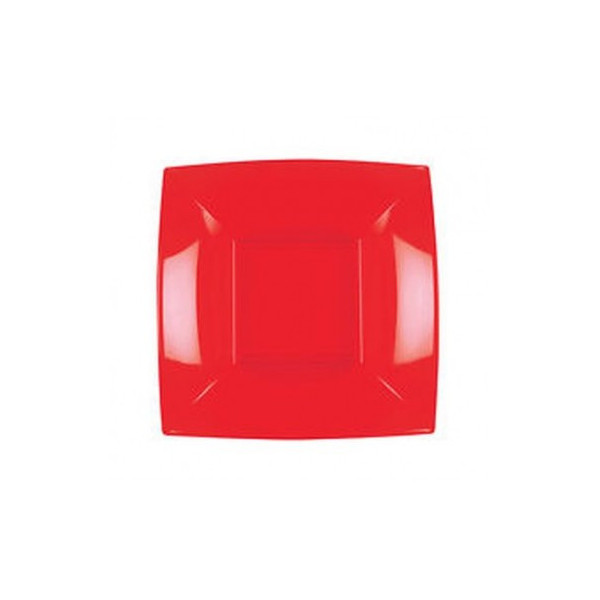 Piatti piani quadrati riutilizzabili in polipropilene rossi 29 cm - 12 pz