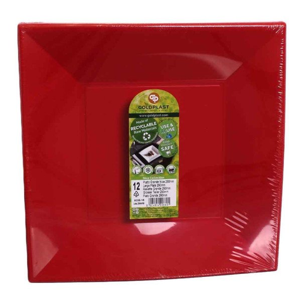 Piatto Piano Quadrato Riutilizzabile Rosso 29cm - 12pz
