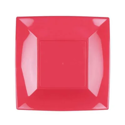 Piatti piani quadrati riutilizzabili in polipropilene rosa coral 29 cm - 12 pz