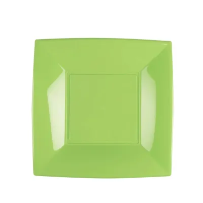 Piatti piani quadrati riutilizzabili in polipropilene verde acido 29 cm - 12 pz