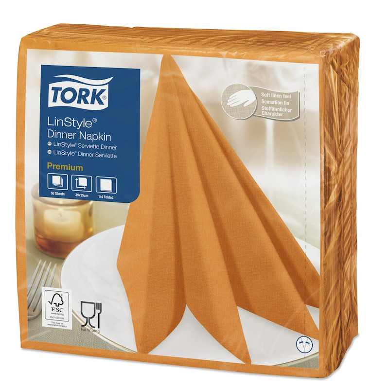 Tovaglioli airlaid effetto stoffa Tork Linstyle 39x39 cm arancio - 50 pz