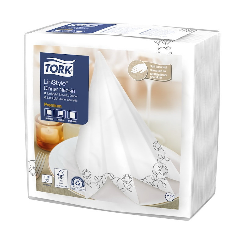 Tovaglioli airlaid effetto stoffa Tork Linstyle 39x39 cm bianchi flor - 50 pz