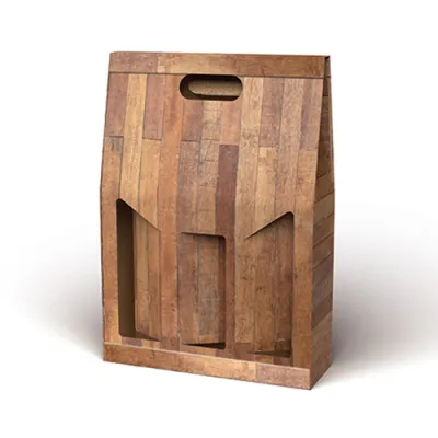 Scatola porta bottiglie in cartoncino 3 posti liscio linea Teak