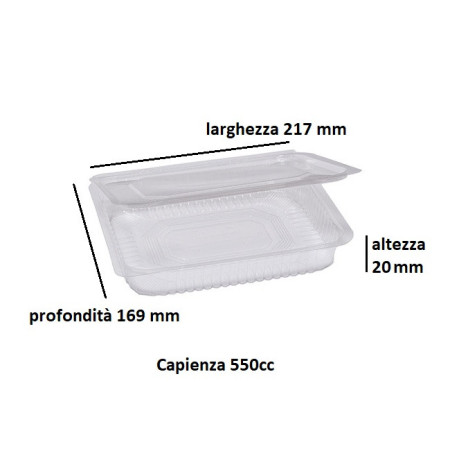 Vaschette in PET trasparenti con coperchio incernierato Cuki - varie misure - 50 pz