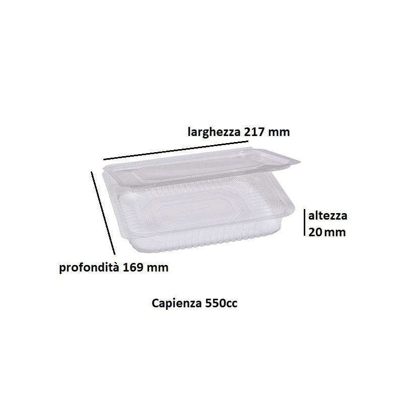 Vaschette in PET trasparenti con coperchio incernierato Cuki - varie misure - 50 pz