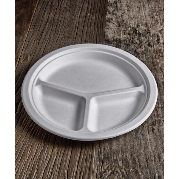 Piatti a 3 scomparti compostabili in polpa di cellulosa 26 cm - 50 pz
